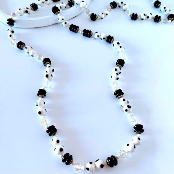 Vintage Murano Glass Polka Dot Bead Necklace - Picture 1 of 5